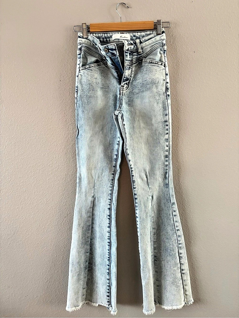 KanCan High Waisted Acid Wash Flared Jeans Flare Leg Jeans in Blue